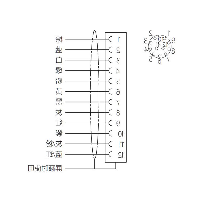 M12 12Pin, straight female head, flange socket, plate rear installation, suitable for field welding installation, 64SC61H