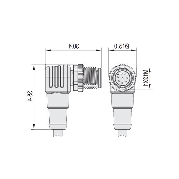 M12 8-PIN, male 90°, single-end precast PUR flexible cable, shielded, black sheathed, 64S8A1-XXX